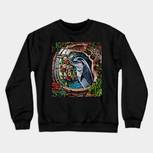 watercolor dolphin with garden and mixed flowers Crewneck Sweatshirt